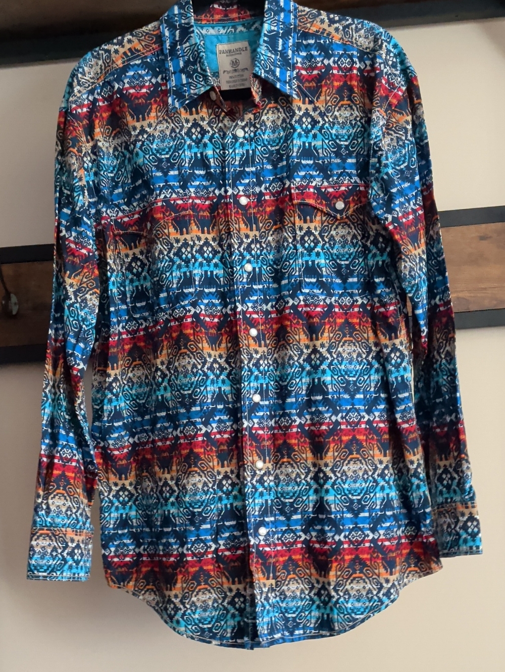 Panhandle Slim Men's Blue Red Orange Patterned Western Button-Down Shirt